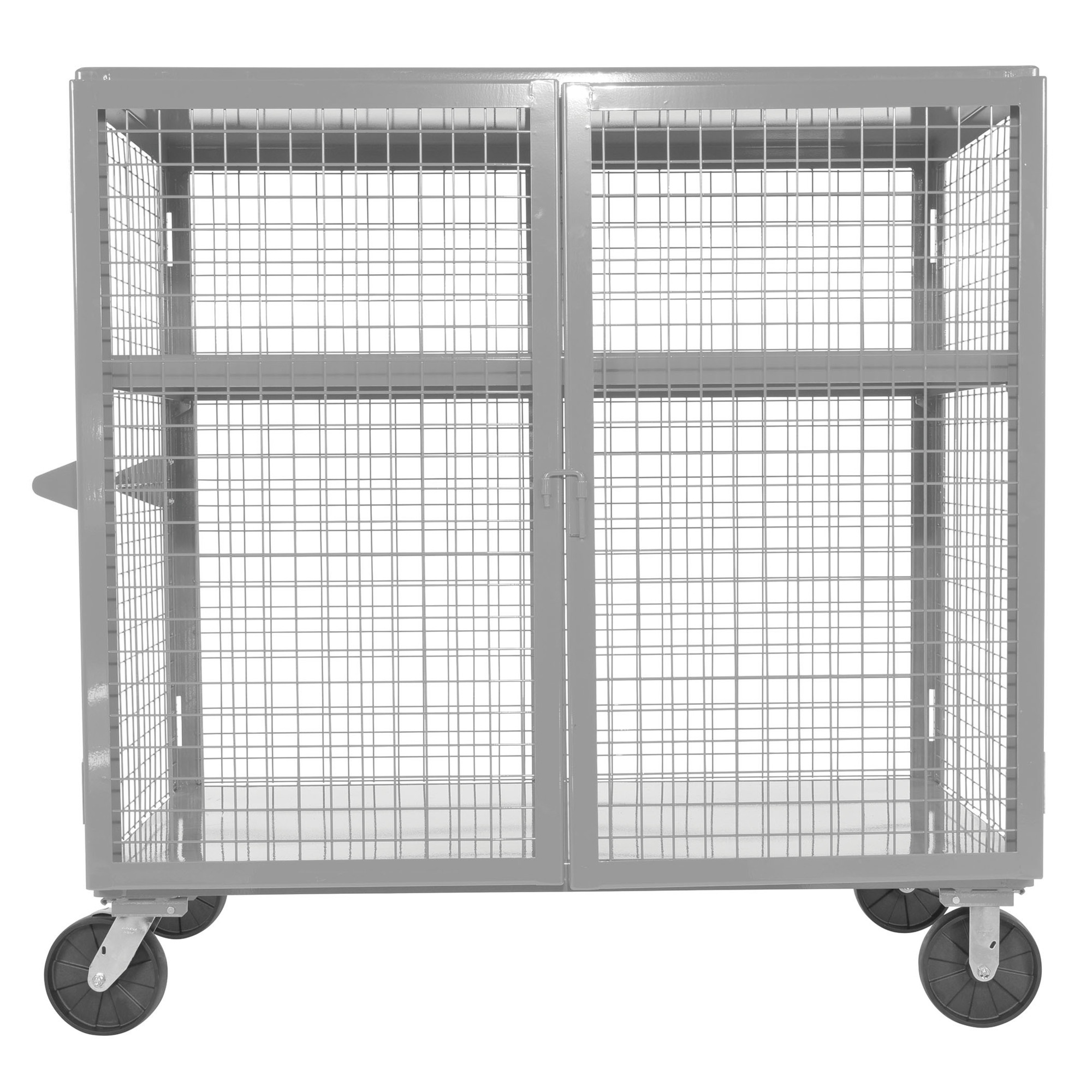 Vestil Welded Steel Expanded Metal Security Cart - 2000-Lb. Capacity, 2 Shelves, Hinged Door, Silver, Model# SCW-XM-3060-SL